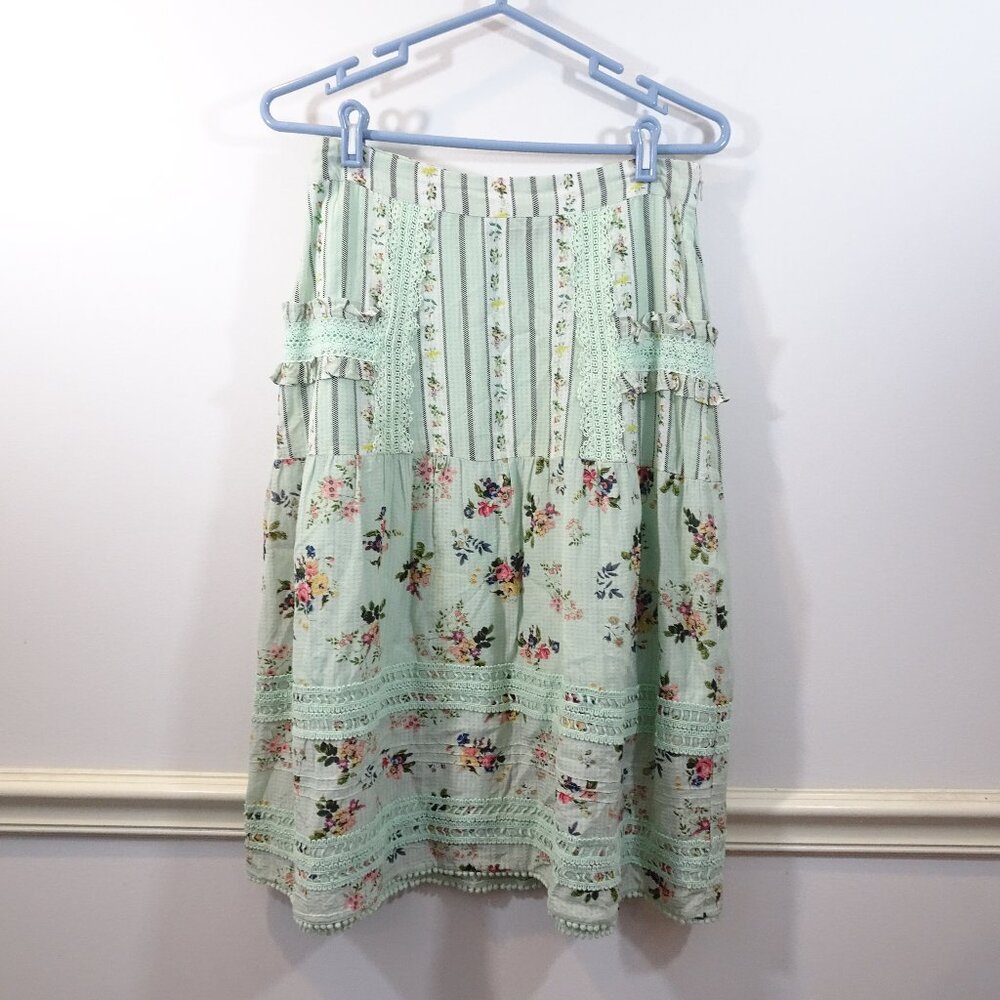 Hemant & Nandita Mint Green Cotton Blend Floral Skirt Size S Lace Feminine Flowy